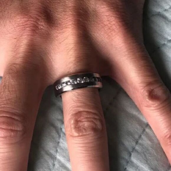 Men’s Strong Studded Titanium Band Ring Matte Finish Comfort Ring - Picture 7 of 8